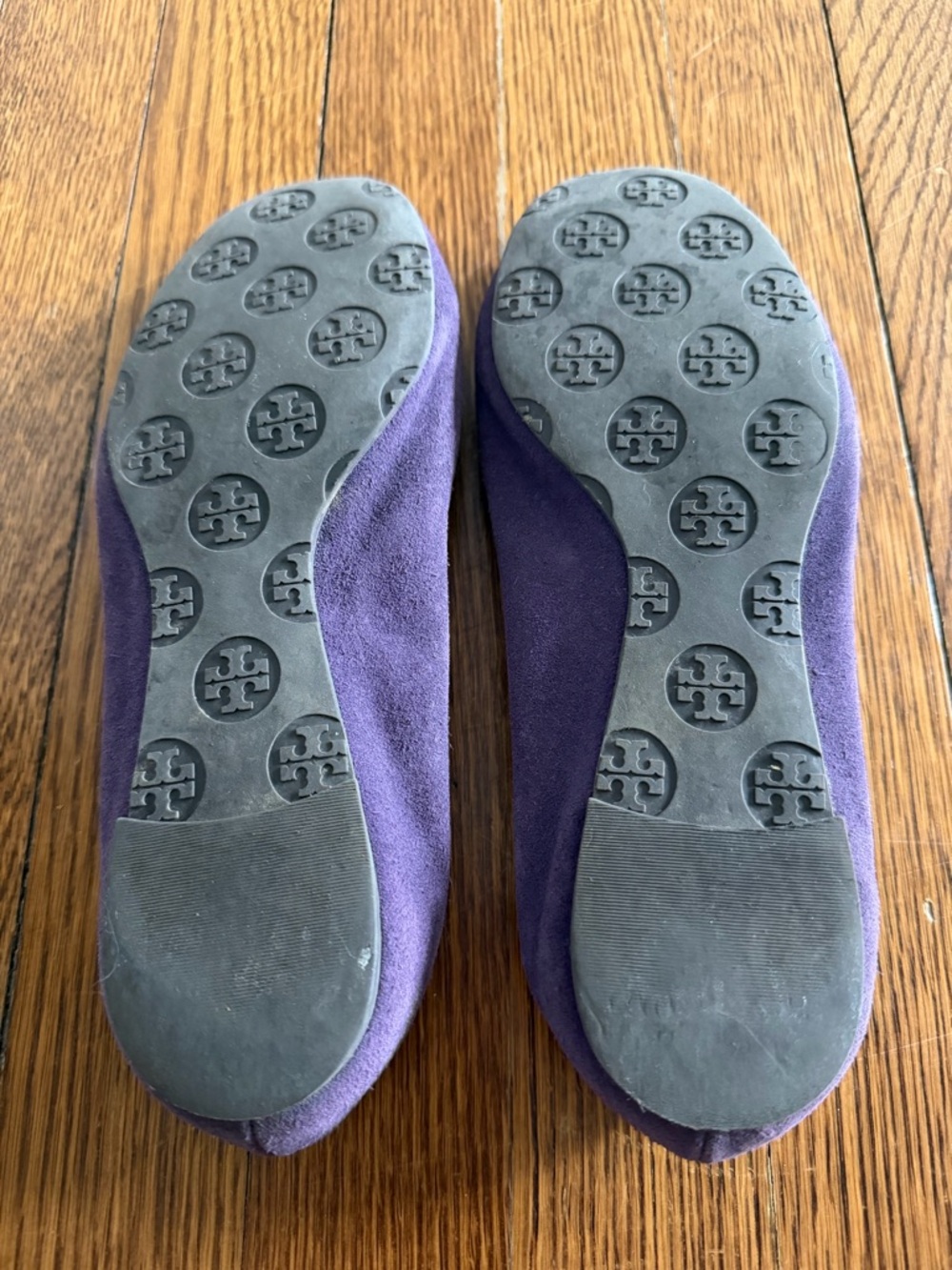 Tory Burch Purple Suede Ballet Flats with Gold Logo - Picture 5 of 5